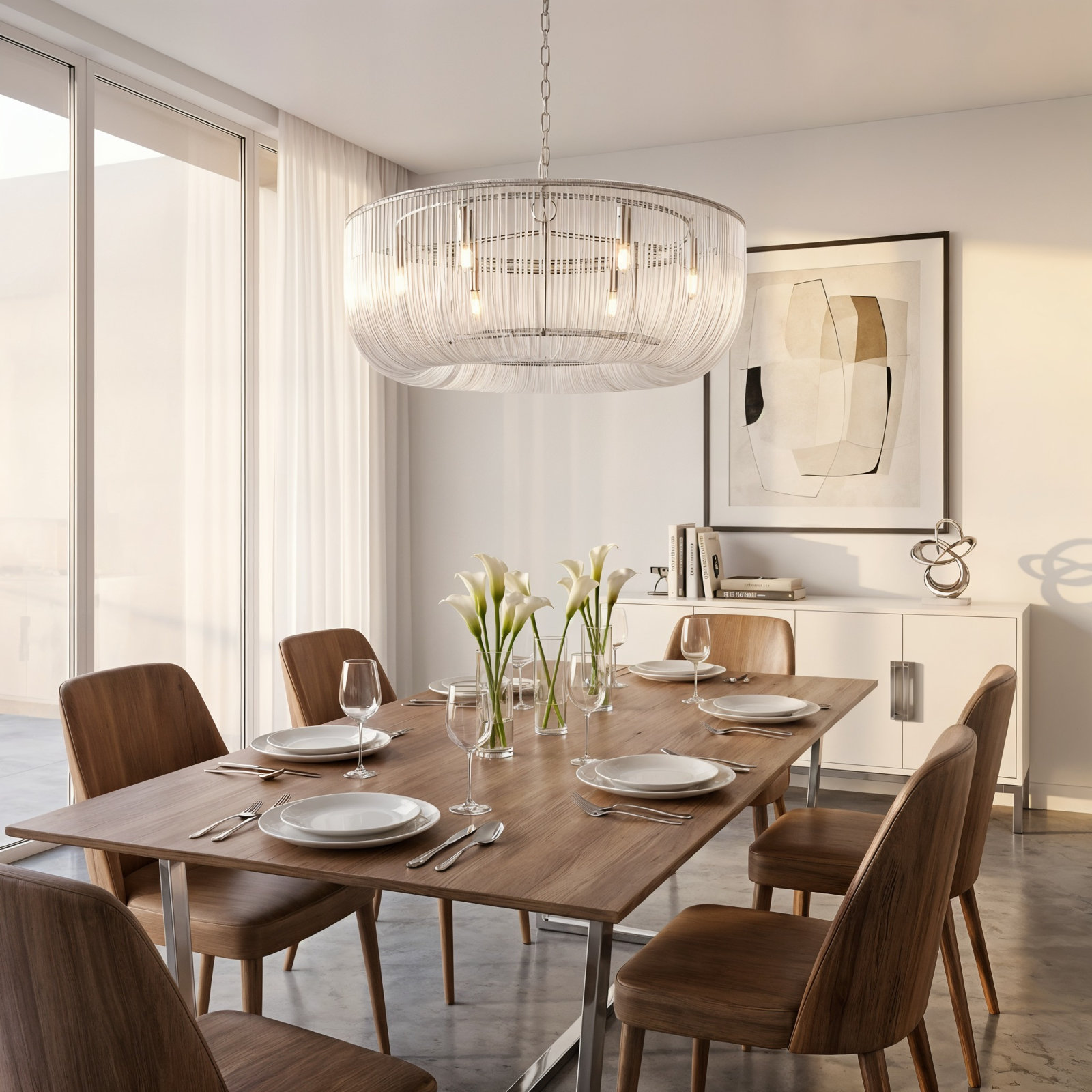 Carell Dimmable 10-Light Pendant, 82" H x 36" W x 36" D, Polished Nickel