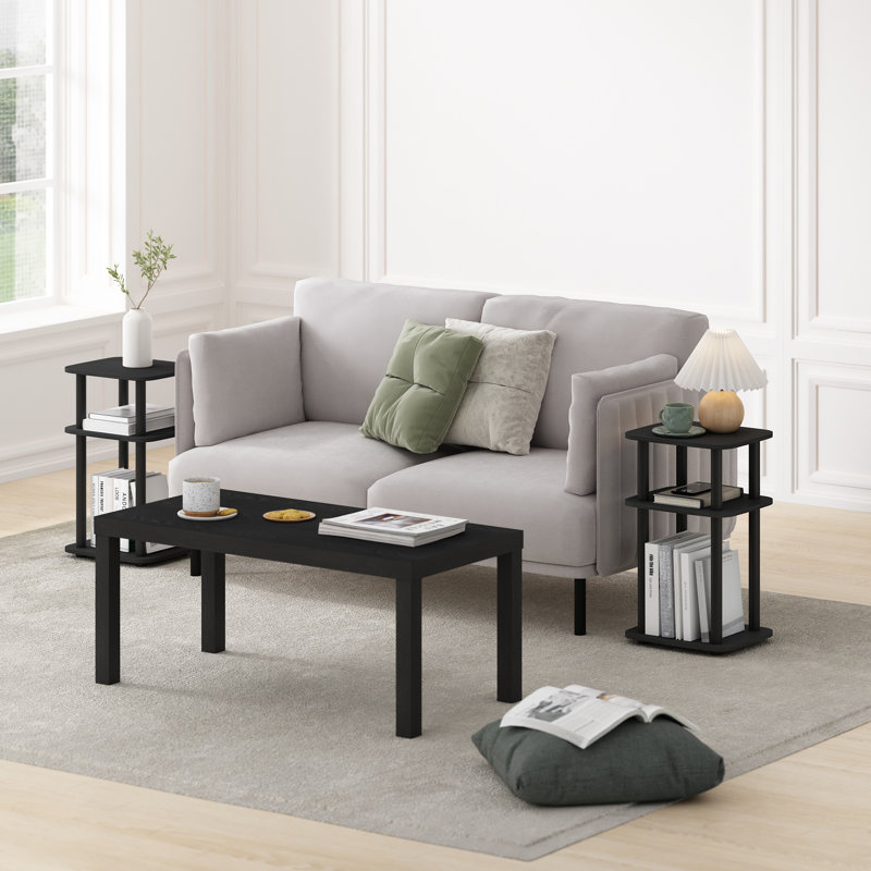 Table de bout Furinno Just 3-Turn Turn-N-Tube Curve, table d'appoint, paquet de 2, , Plateau Americano / base noire