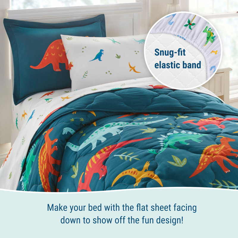 Jurassic Dinosaurs Blue Microfiber Twin Bedding Set