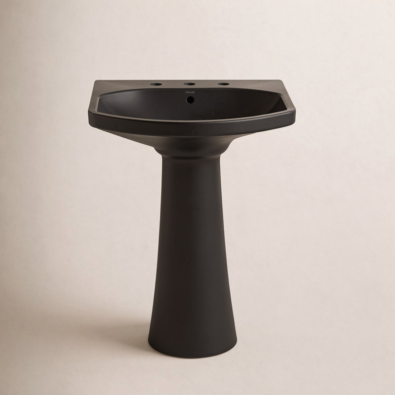 Cimarron® 26.81" Vitreous China U-Shape Pedestal Bathroom Sink with Overflow, Black , 8'' Centers