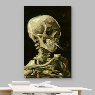 Moody Gothic " Skull of a Skeleton with Burning Cigarette " by Vincent Van Gogh Oil Print