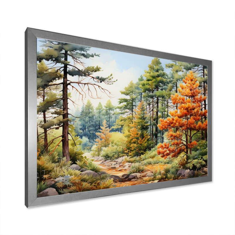 Pine Tree Autumn Whispers I - Tree Pine Wall Art Prints, H 24 po x l 32 po x P 1 po, Cadre photo argenté