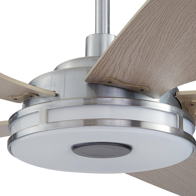 52" 5 - Blade LED Smart Ceiling Fan with Remote Control,  Light Kit Included, Silver