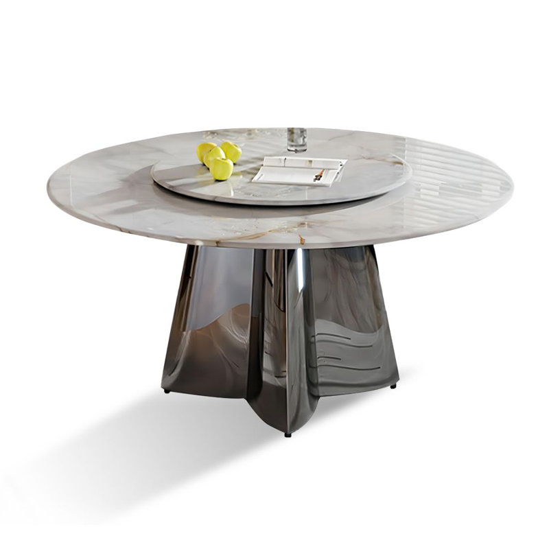 Marble round dining table, 29.53”H x 47.24”L x 47.24”W
