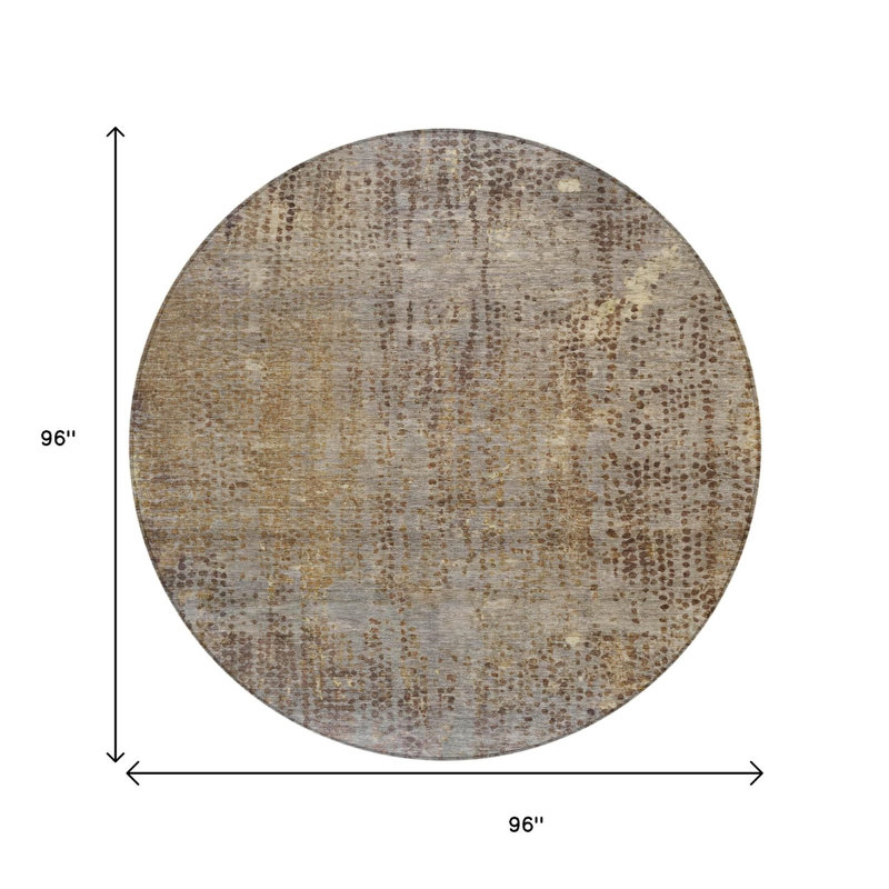 Tapis d'intérieur rond lavable abstrait brun et ivoire 8 pi