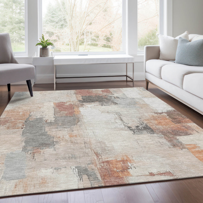 Tapis paprika Xhevrie intérieur / extérieur lavable à la machine, Rectangle 5 pi x 7 pi 6 po