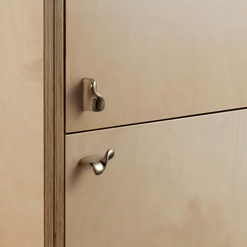 Premium Solid Brass Irregular Curved Drawer Pull, 1.25" Hole Spacing,Titanium Silver