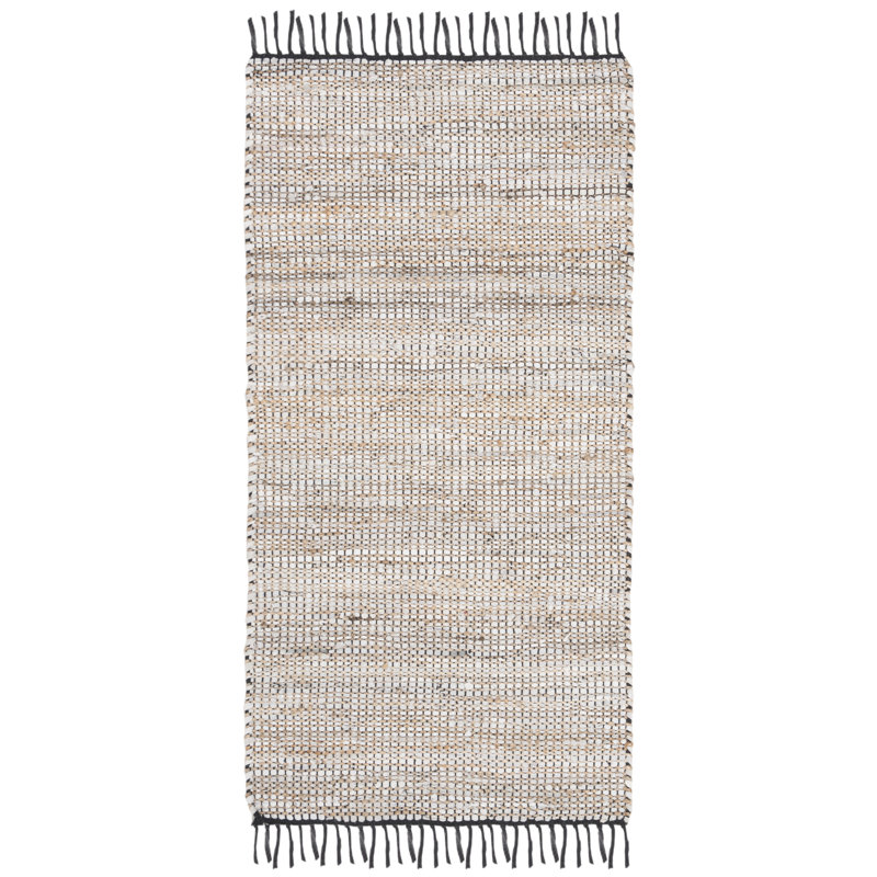 Martz Vintage Leather Hand Woven Leather, Jute, And Cotton Solid Color Rug, Rectangle 6' x 9'