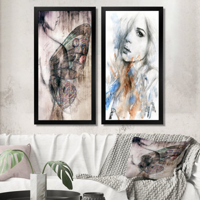 " Abstract Fashion Gray Woman Portrait " 2 - Pieces