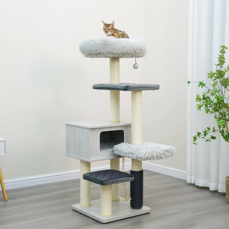 54" Cat Tree with Condo, Scratching Posts, and Rope Toy