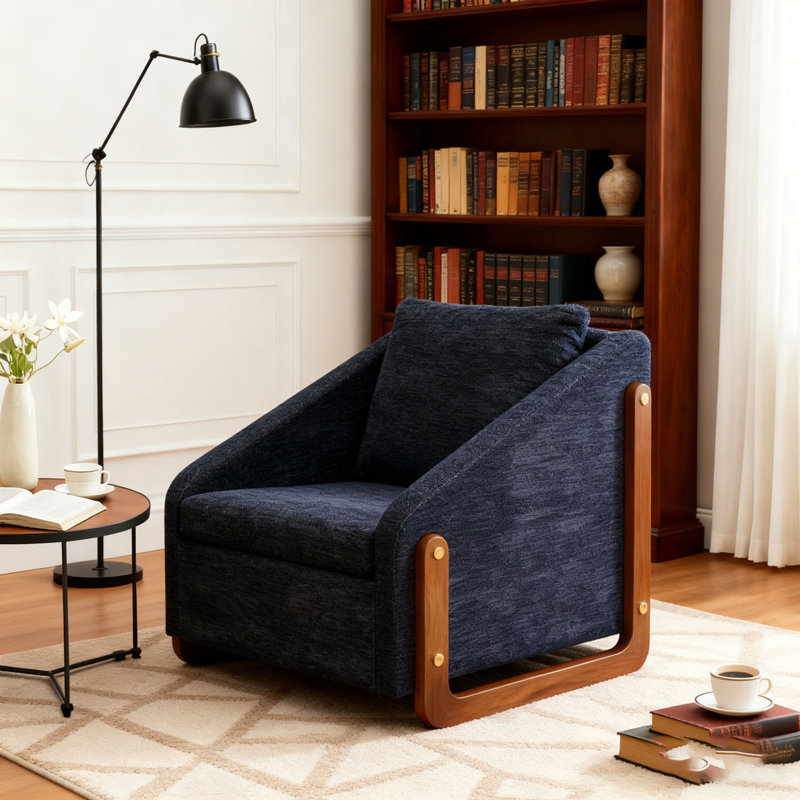 Fauteuil rembourré Chenille, Bleu