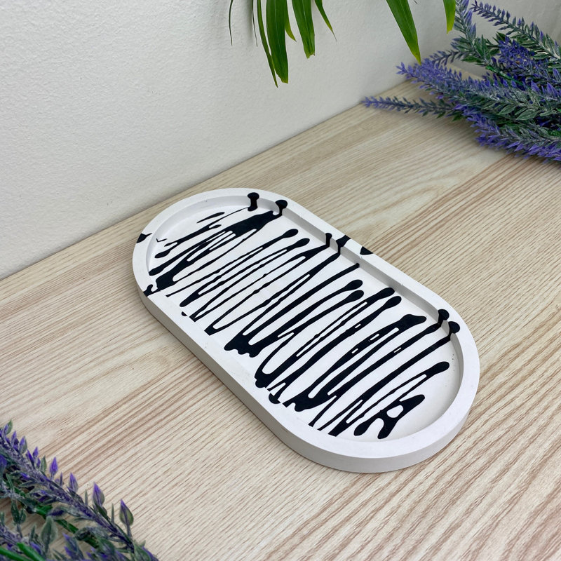 Oval Trinket Tray Dish, Black Stripes
