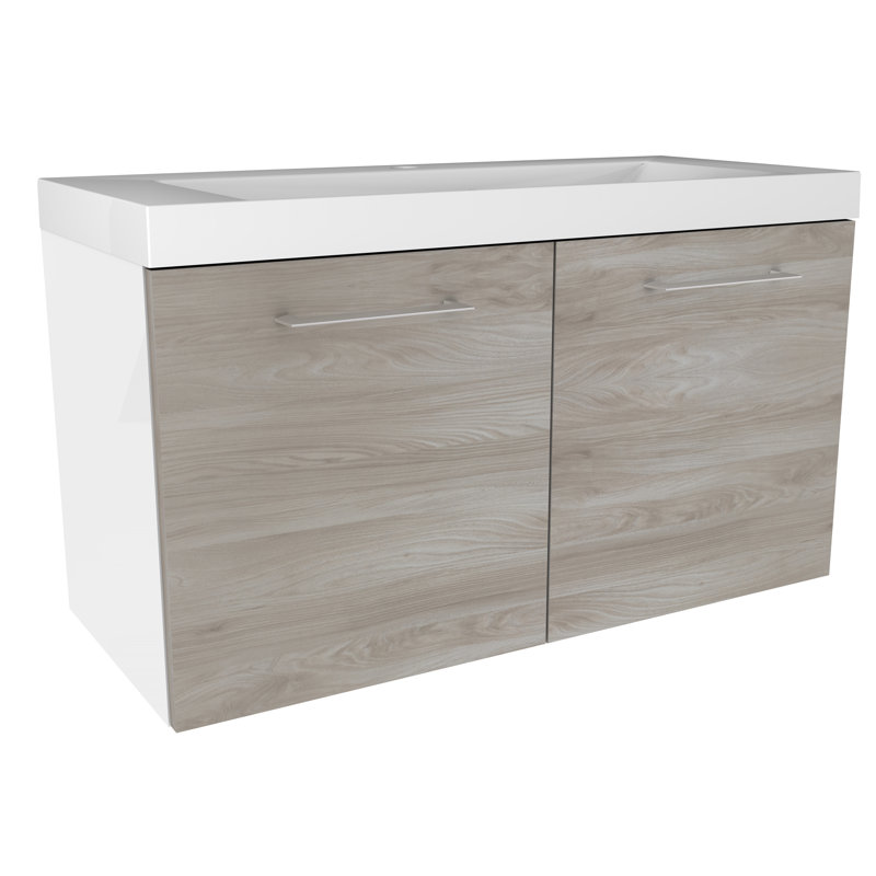 Lima 80cm Single Bathroom Vanity Base Only, White/Stone ash