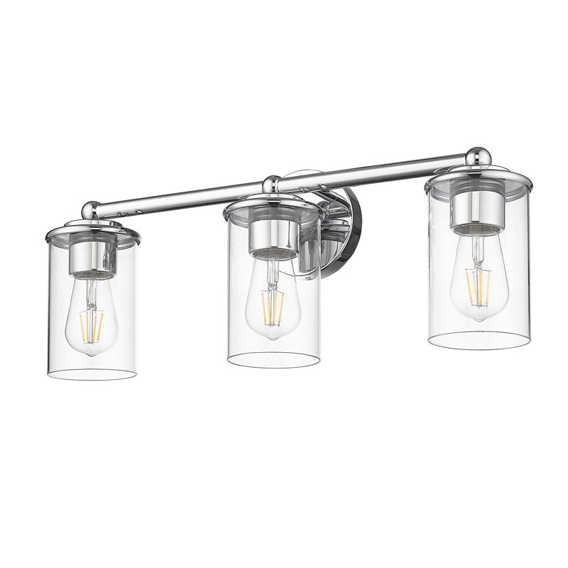 Éclairage de salle de bain à intensité variable en acier 3 lumières avec abat-jour en verre transparent Cheetham