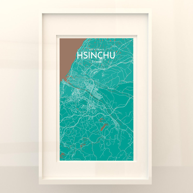 Hsinchu City Map In Nature - No Frame Print, 17cm H x 11cm W x 0.05cm D