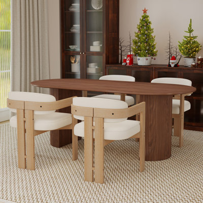 5-Piece Oval Solid Wood Dining Table Set