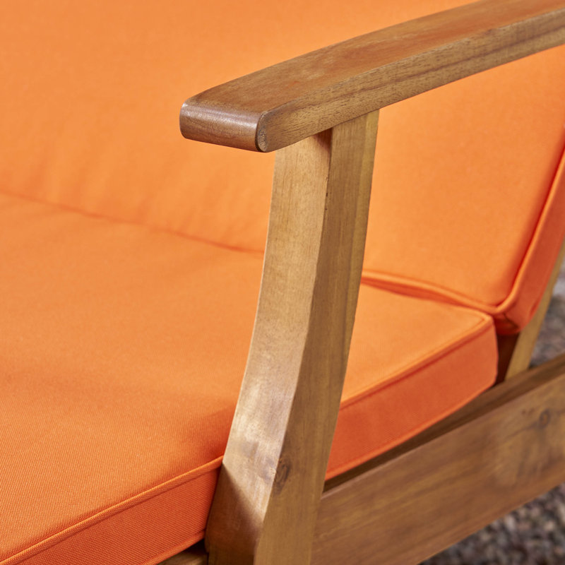 Reisterstown 79.25" Long Reclining Acacia Double Chaise with Cushions, Orange