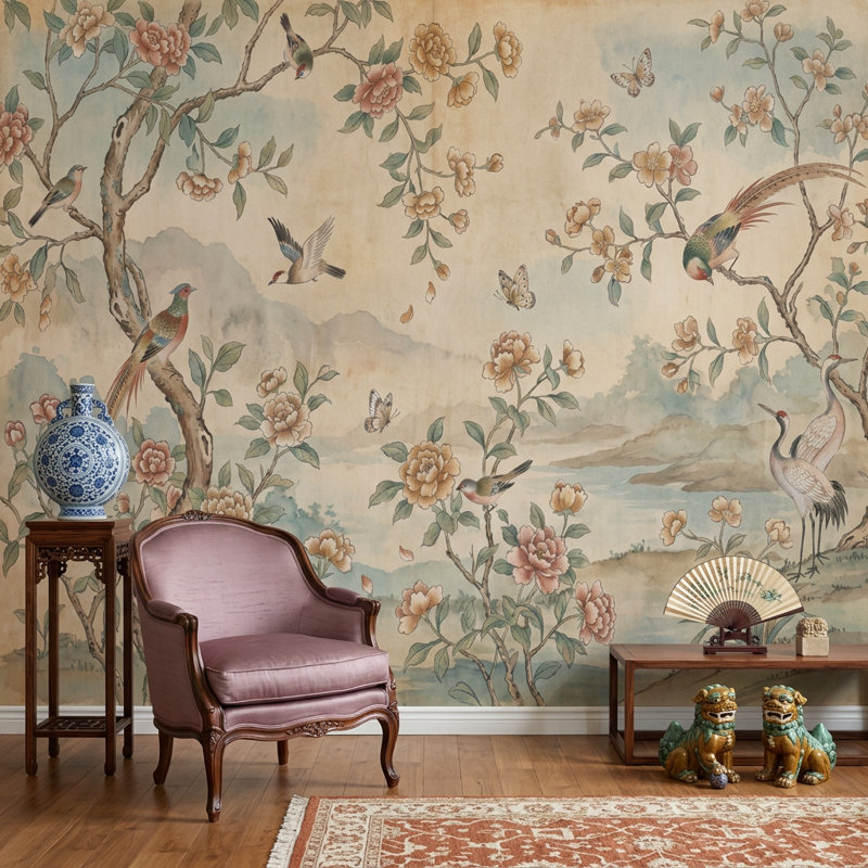 Décoration murale vintage chinois discret et discret, 140 po x 108 po, Non tissé