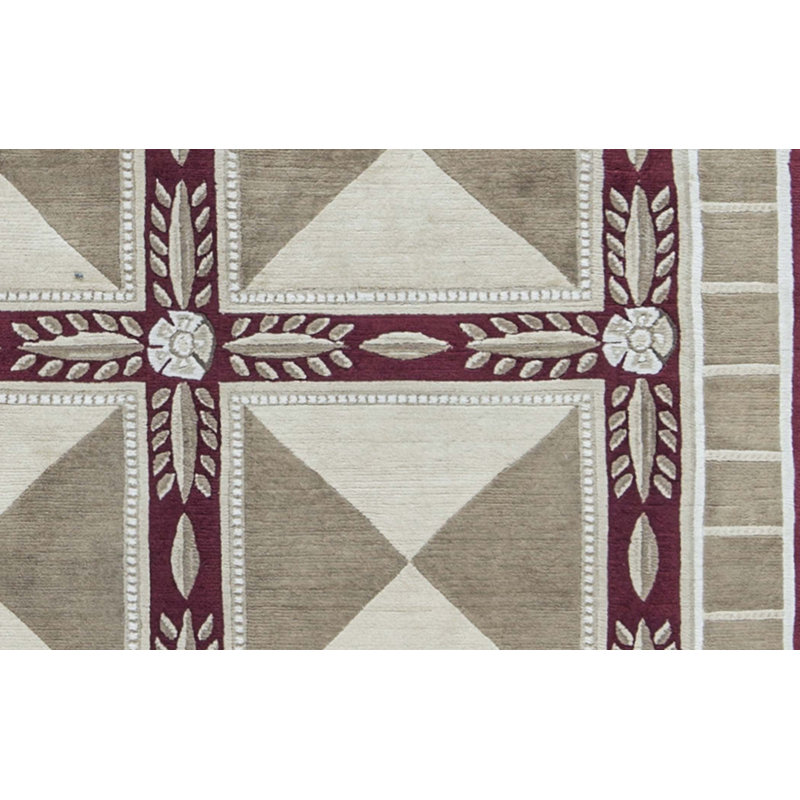Tapis rouge, beige et brun noué à la main de haute qualité