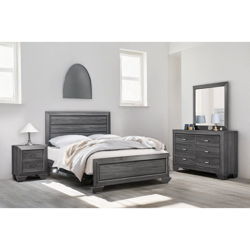 Amalee Rustic Grey Panel Bedroom Set, Twin, Rustic Grey, 4 Pcs: Bed, Nightstand, Dresser, Mirror