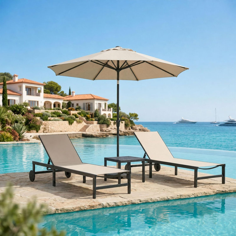 PURPLE LEAF Outdoor Chaise Lounge Chairs Set Recliner Aluminum Adjustable Chair with Wheels and Table for Poolside Beach Patio Reclining Sunbathing Lounger