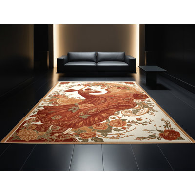 Tapis à motif floral lavable à la machine en tissu brun et beige