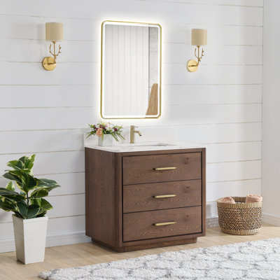 Meuble-lavabo sur pied simple 36 po avec plateau en quartz Calacatta Porto