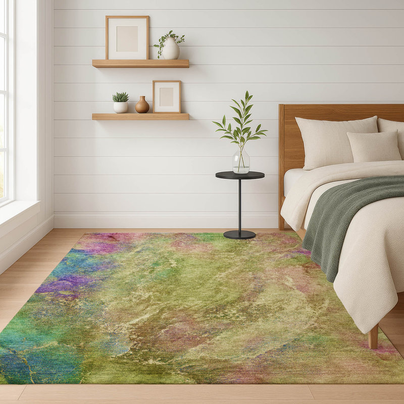 Premium Machine Washable Mayfield AMF2308 Abstract Rug, Green, 10' x 14'