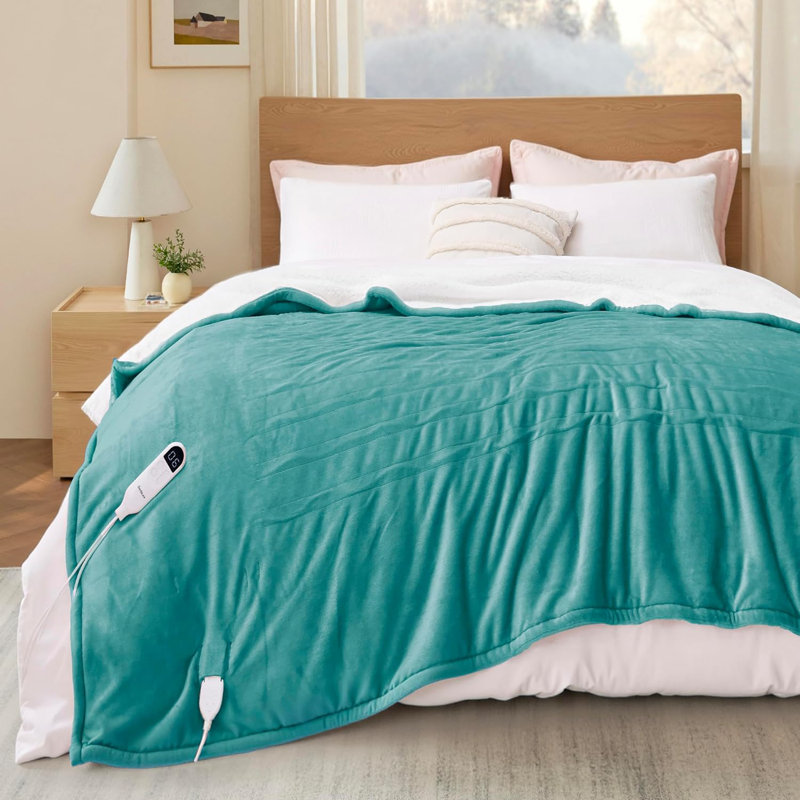 Couverture chauffante pour l'hiver, couverture électrique en flanelle douce avec 4 réglages de temps, 6 réglages de chauffage