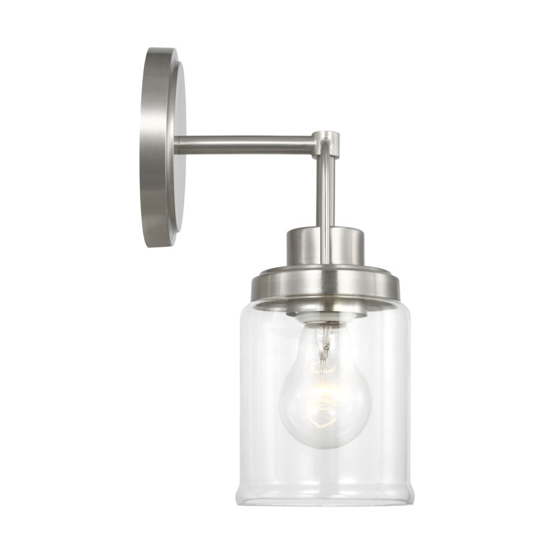 Anders Bathroom Bedroom Wall Fixture With Clear Shade, 11.5" H x 4.75" W x 7.5" D, 1 Light, Brushed Nickel