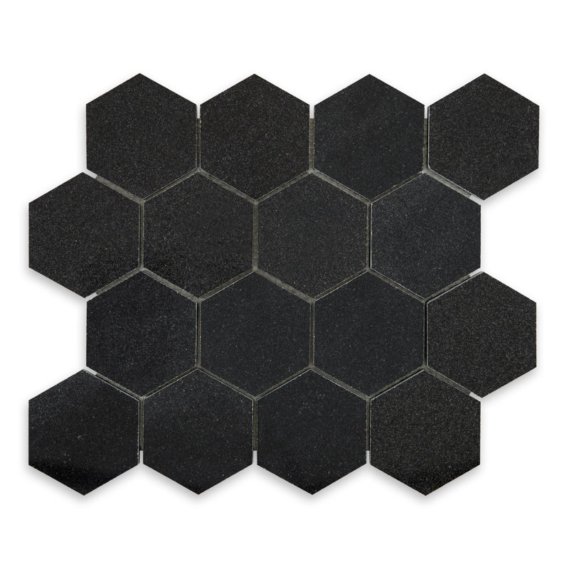 Mosaïque hexagonale en granit noir absolu poli, L 3 po x L 3 po