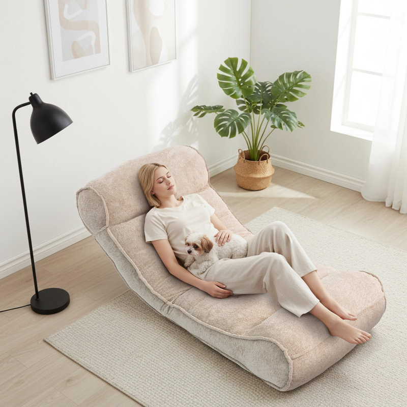 Adjustable Backrest Floor Chair 5-Way Position Recliner For Meditation Reading Or Lounging, Camel