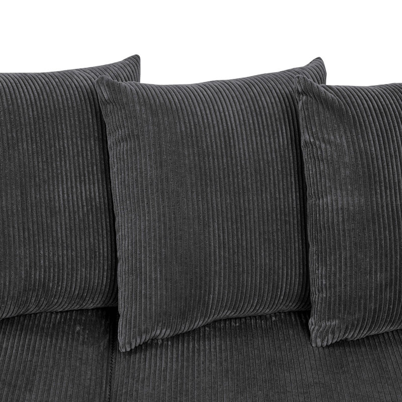 Large Seating Corduroy Modular Sleeper Sectional, Dark Gray Corduroy