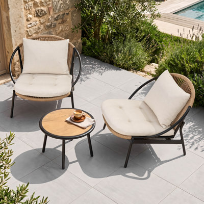 Ensemble bistro 3 pièces surdimensionné en aluminium et osier avec table basse