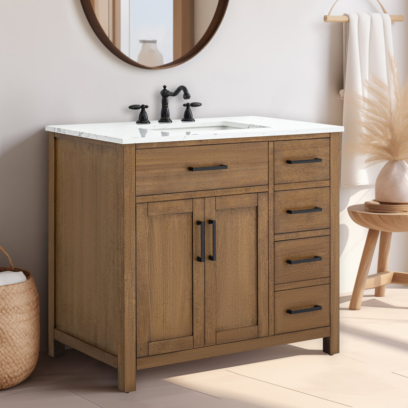 Tremolo 36" Single Bathroom Vanity With Engineered Marble Top, Mango Ember, Matte Black