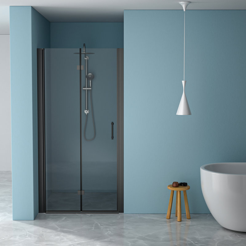 34"W X 72"H Fold Shower Door With Tempered Glass, Matte Black - Bi Design, 1/4 Inch Thick Clear Water Screen , High Grade Stainless Steel Components, Reversible Installation, 180 Overlapping Rotate