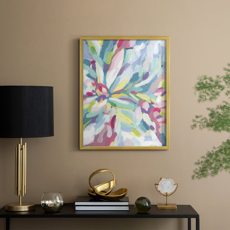 «Tropical Bloom Kaleidoscope I», reproduction encadrée - bois massif, H 11 po x l 9 po, Doré