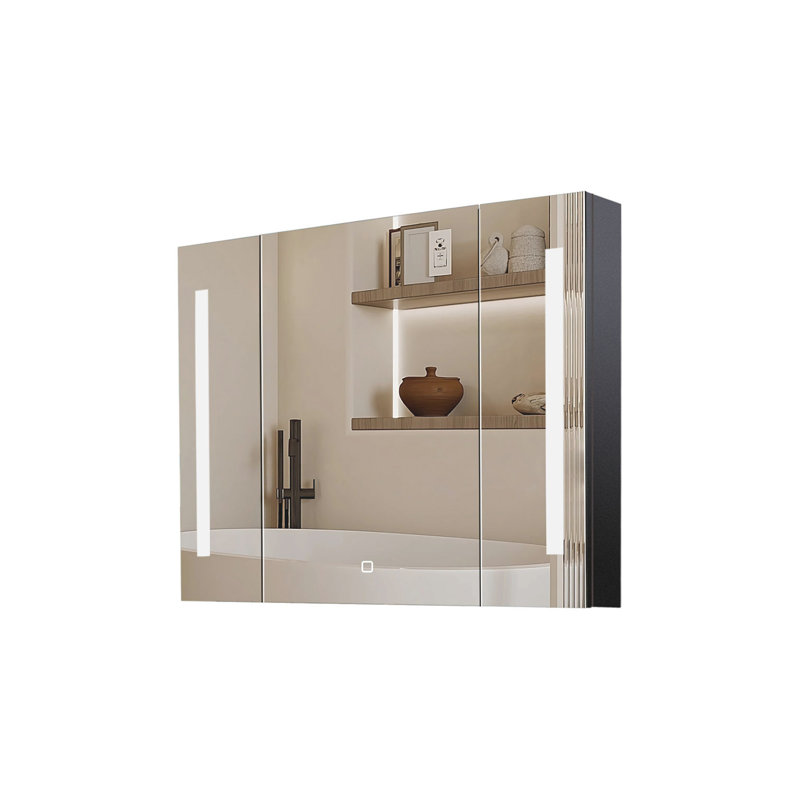 36x26 pouces Miroir à DEL noir Pharmacie avec anti-buée à intensité variable