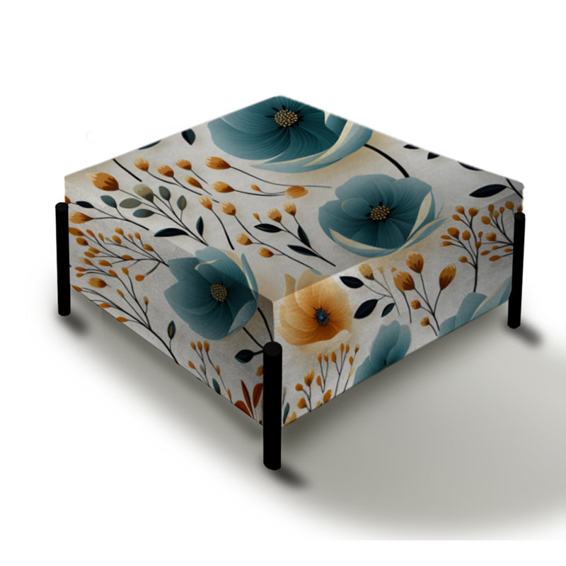 Blanc et bleu - Élégance florale minimaliste - Grand repose-pieds carré floral