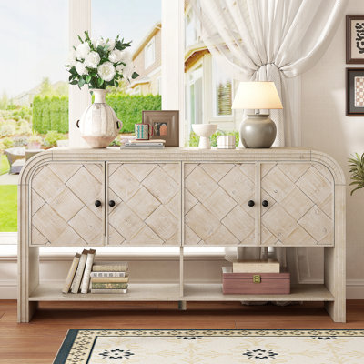 Console polyvalente avec lattes en bois tissé et placage de bois massif, idéale pour plusieurs espaces de vie comme le vestibule, le couloir et le salon