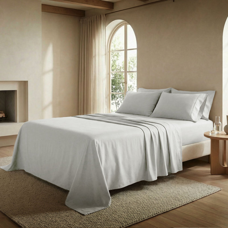 Ensemble de draps 100% satin de coton à densité de tissage 800 fils Threadmill, Gris clair Uni
