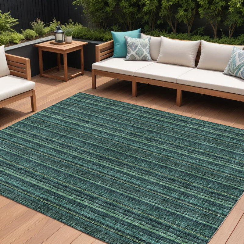 Tapis extérieur lavable rayé bleu sarcelle 8 pi x 10 pi bleu sarcelle et vert menthe