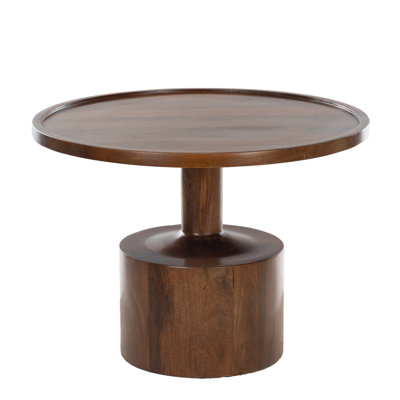 Round Mango Wood Coffee Table – 27.5†Accent Table with Rimmed Top by Loon Peak