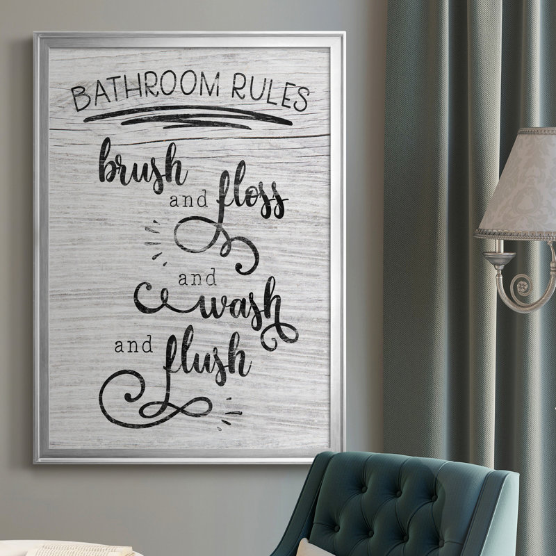 "Bathroom Rules" - Art textuel sur toile, H 26,5 po x l 36,5 po x P 1,5 po, Argent