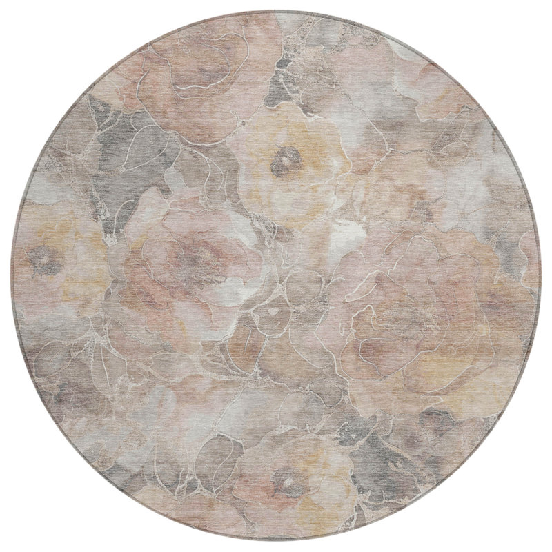 Tapis taupe Xhevrie intérieur / extérieur lavable à la machine, Rond 8 pi