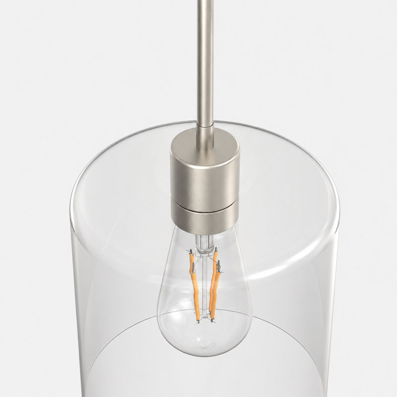 Suspension moderne simple de 20 cm de large avec abat-jour en verre transparent pour îlot de cuisine, 1 lumière, Nickel