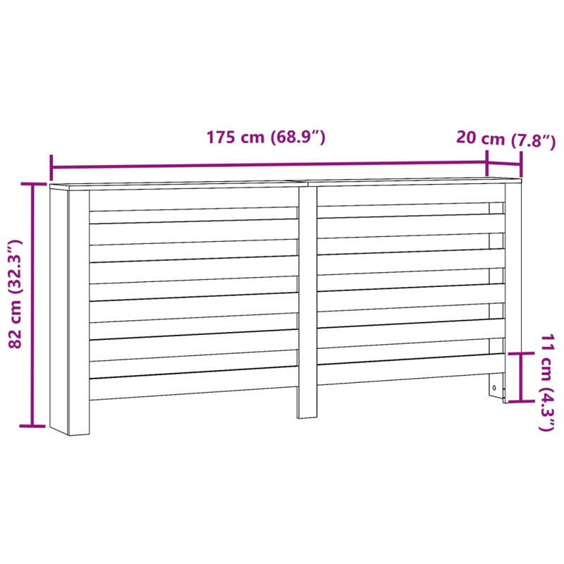 Extra Large Radiator Cover, Grey Sonoma, 175 x 20 x 82 cm, Horizontal Slats