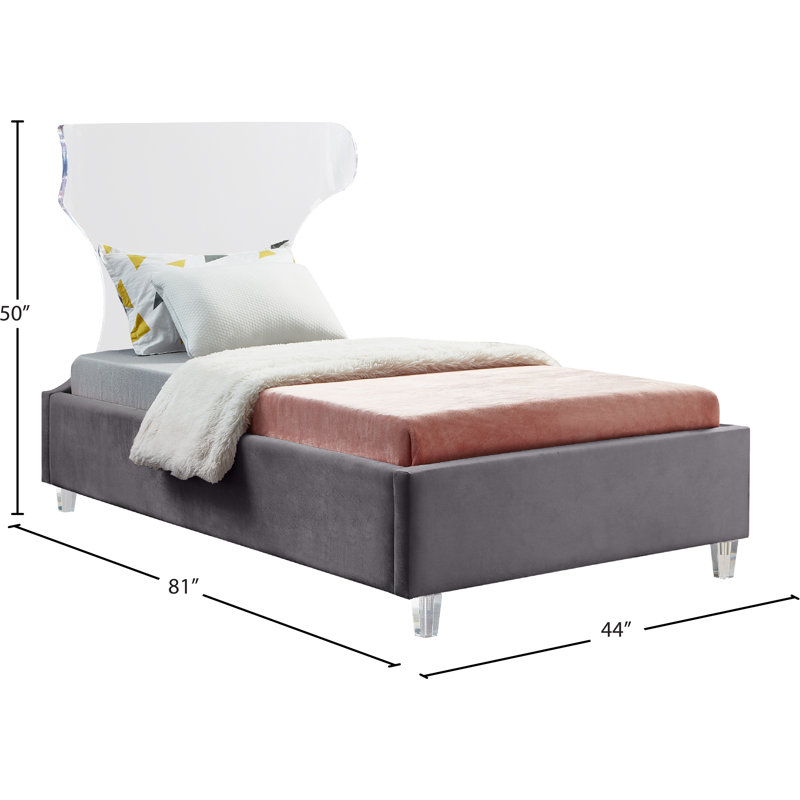 Lit plateforme Ulm, Simple, Velours gris