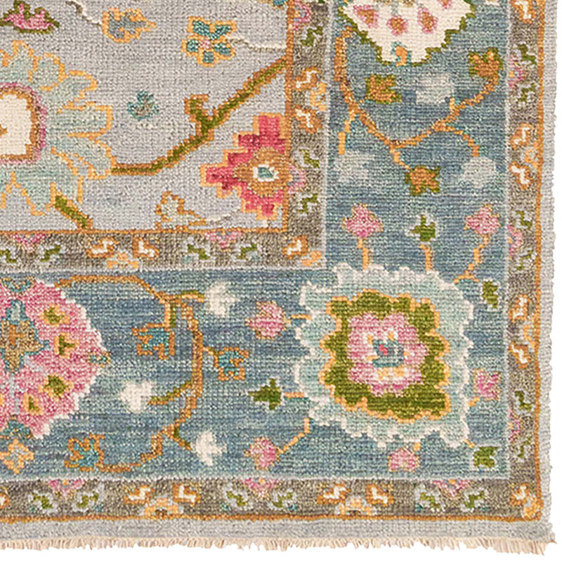 Elan Hand Knotted Wool Oriental Area Rug in Blue, Rectangle 5' x 8'
