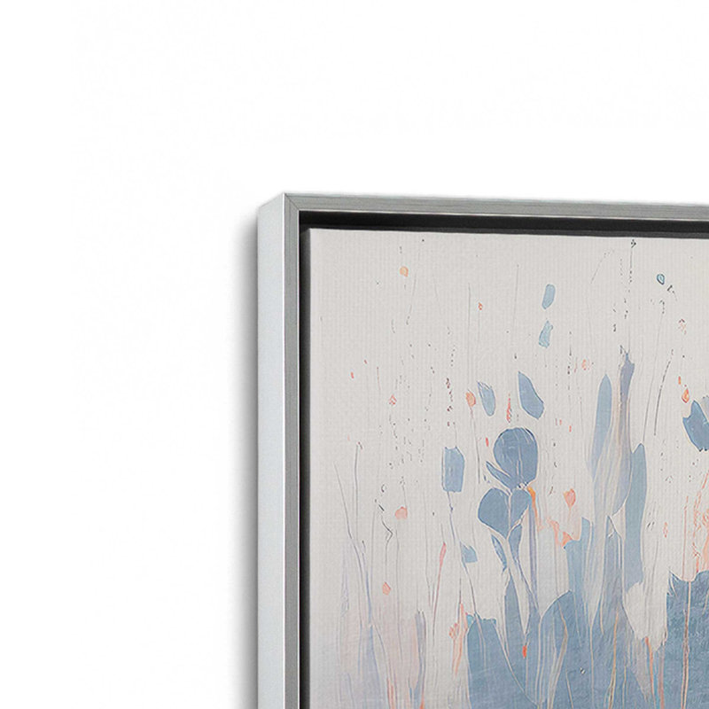 Ensemble de 3 fleurs bleues montantes, H 19 po x l 39 po, Cadre flottant en chrome poli